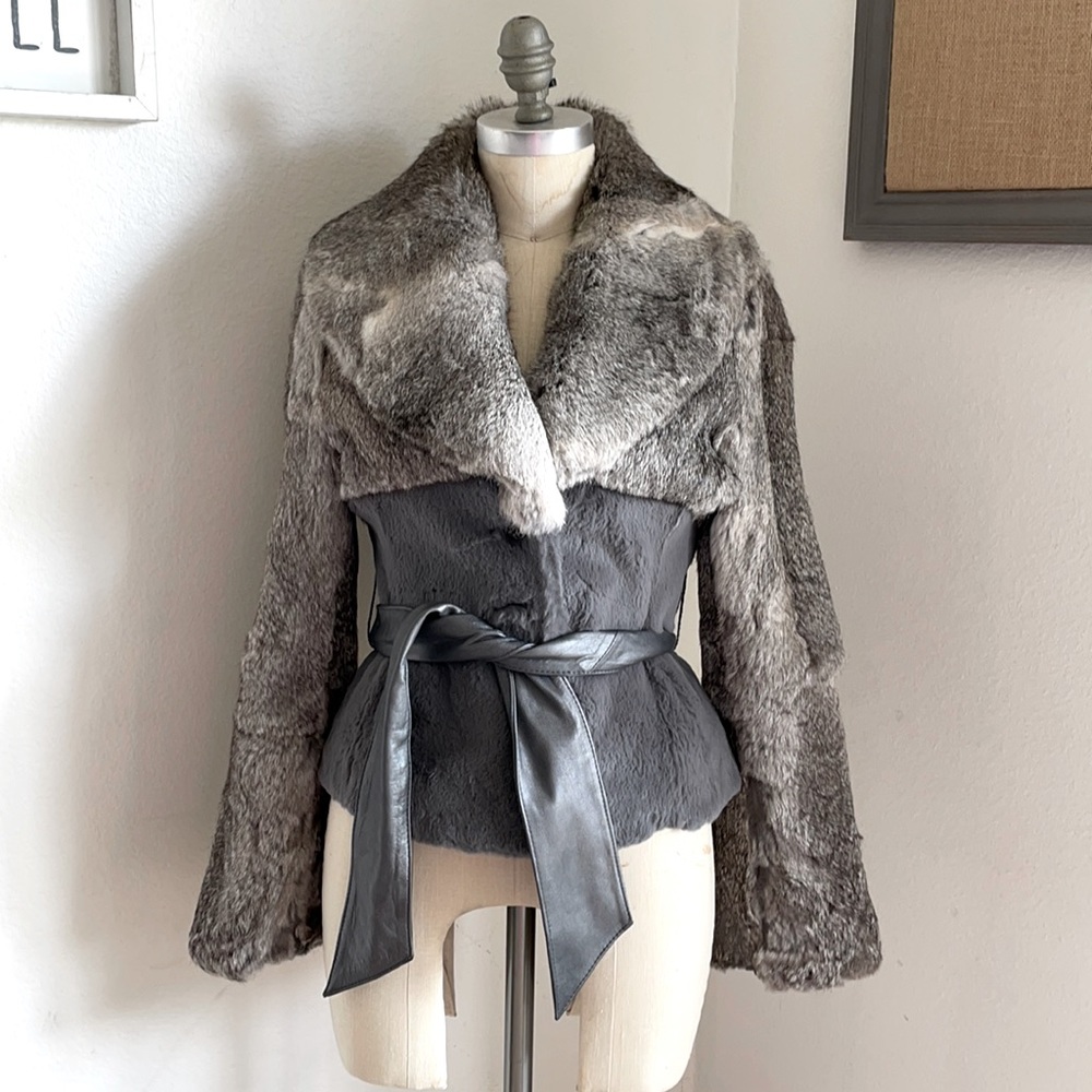 Bebe rabbit fur and leather jacket size xs